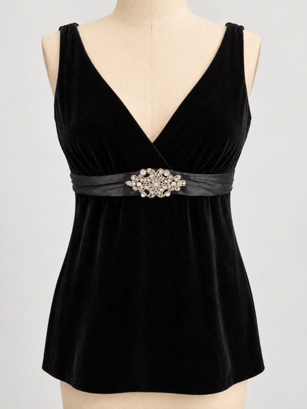 Laundry by Shelli Segal Black Velvet Rhinestone Evening Top Size S